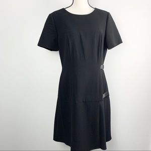 Tahari black dress w/buckle and pleat details